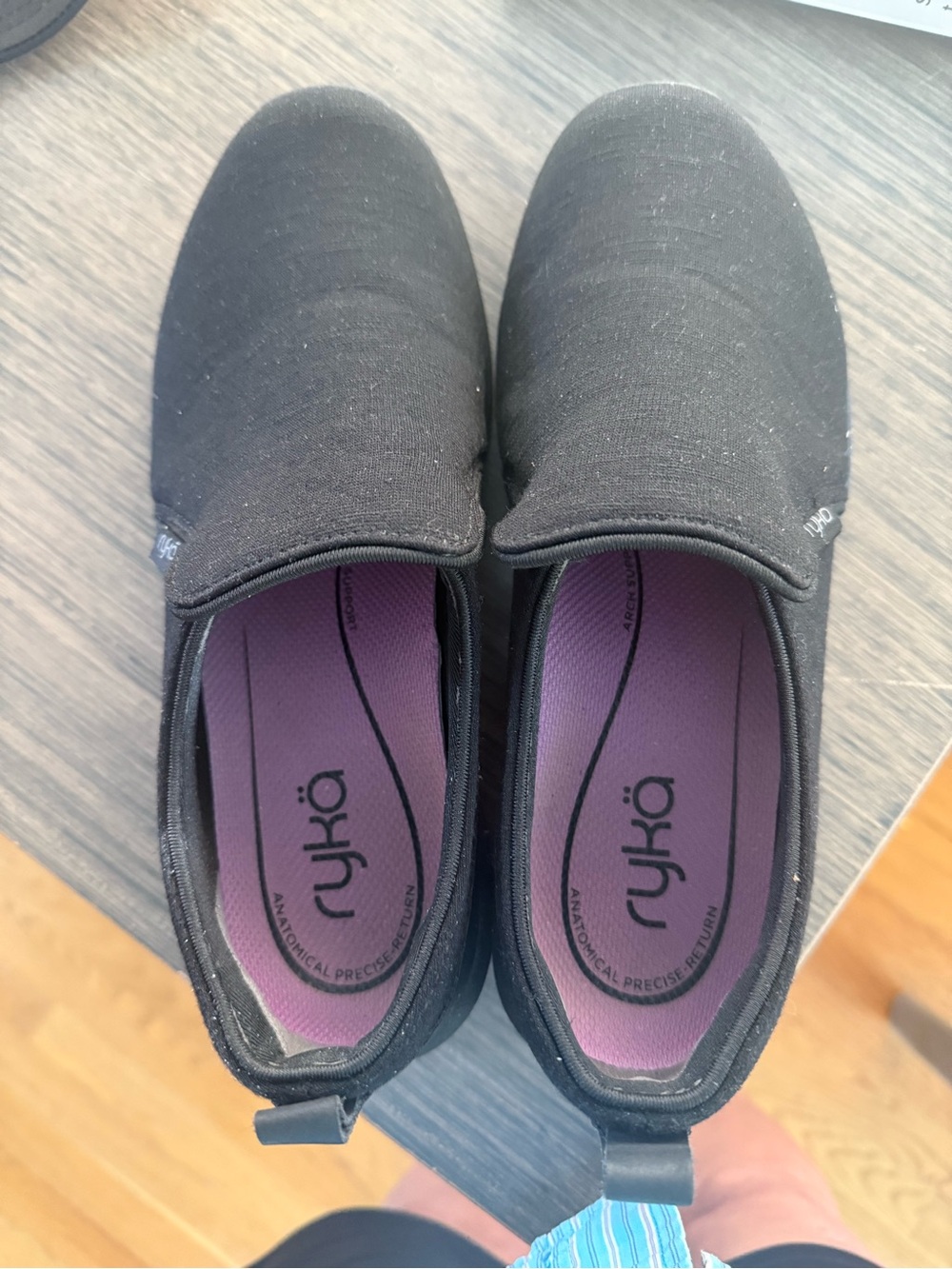 Ryka Black Slip-On Flats with Purple Insoles